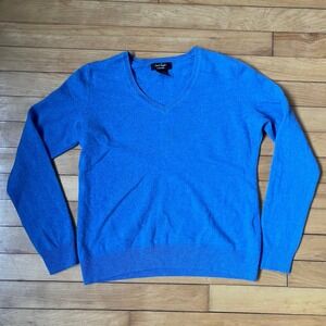 Lord & Taylor Cashmere Sweater Womens Large Blue V-Neck Long Sleeve Pullover